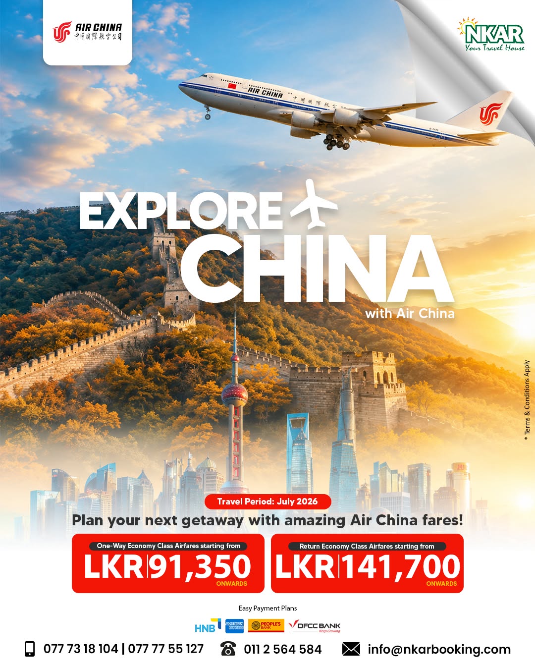 Air China Special July 2026 Promotional Fares from Sri Lanka | NKAR Bookings - Travel Promotion