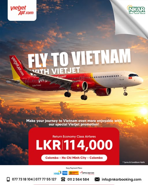 Colombo to Ho Chi Minh City Flights from LKR 114,000 – Vietjet