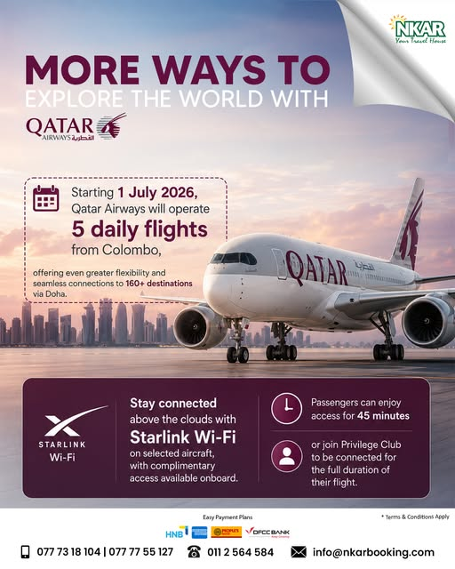Qatar Airways Flights from Colombo – 5 Daily Flights